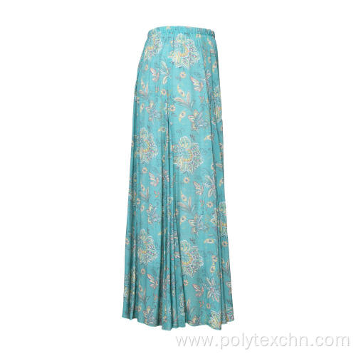 Women Vintage Printing Pleated Long Skirt